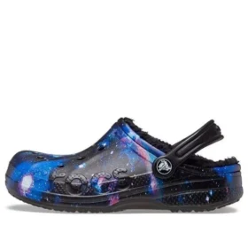 Baya Lined Fuzzy-Strap Galaxy Clogs “Black Multi”
