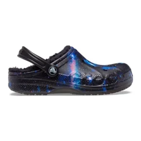 Baya Lined Fuzzy-Strap Galaxy Clogs “Black Multi”