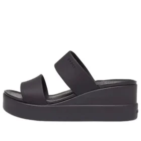 Brooklyn Double Strap Round Toe Mid Wedges Slides “Black”