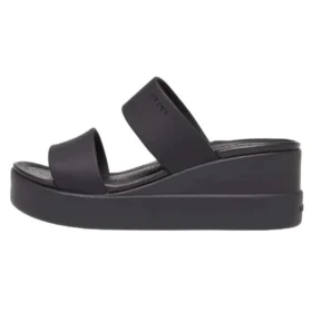 Brooklyn Double Strap Round Toe Mid Wedges Slides “Black”