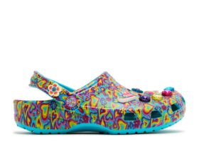 Lisa Frank x Classic Clog Kids ‘Digital Aqua Multi Hearts’