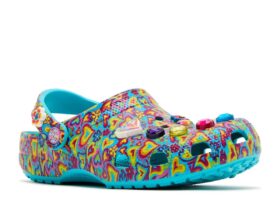Lisa Frank x Classic Clog Kids ‘Digital Aqua Multi Hearts’