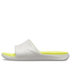 Reviva Broad Strap Round Toe Slides “Yellow White”